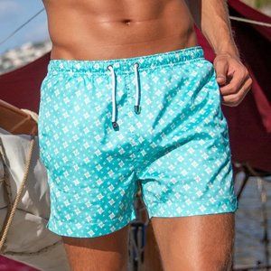 SOLD Marwida Men's Luxury Swim Trunks Mesh Lining Aqua Star Size Large NEW